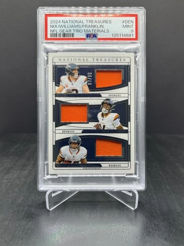 2024 National Treasures Bo Nix / Franklin / Williams Triple Patch 87/99 PSA 9
