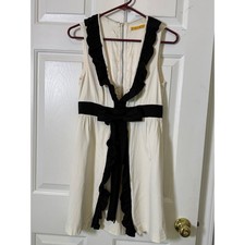 Alice + Olivia Ruffle Bow Mini Dress Size 0 Cream Black Coquette Regencycore