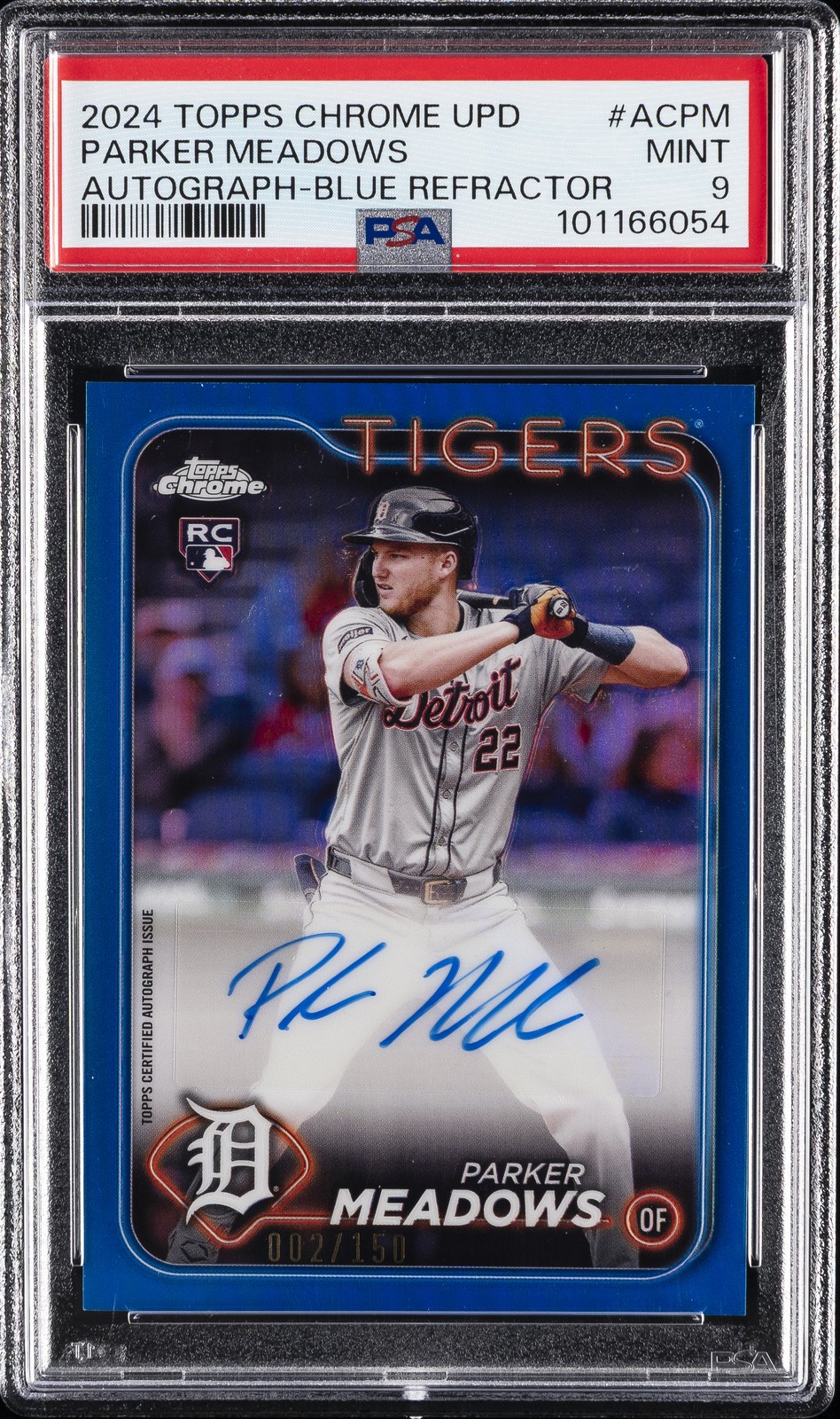 2024 TOPPS CHROME UPDATE CHROME BB UPDATE SER AUTOS PARKER MEADOWS 2/150 PSA 9