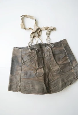 Kurze Lederhose 50er Vintage extrem sterrig und verspeckt Rindsleder grau Gr.50 - Bild 1 von 4