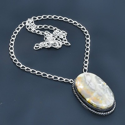Bumble Bee Jasper Handmade 925 Sterling Silver Jewelry Necklace 18'' D552