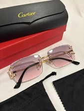 Cartier Big C Diamond Cut pink Frameless Lens Gold Frame SHIP SAME DAY 
