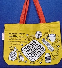 Trader Joes Reusable Canvas Shopping Tote Bag Breakfast Waffles Toast USA