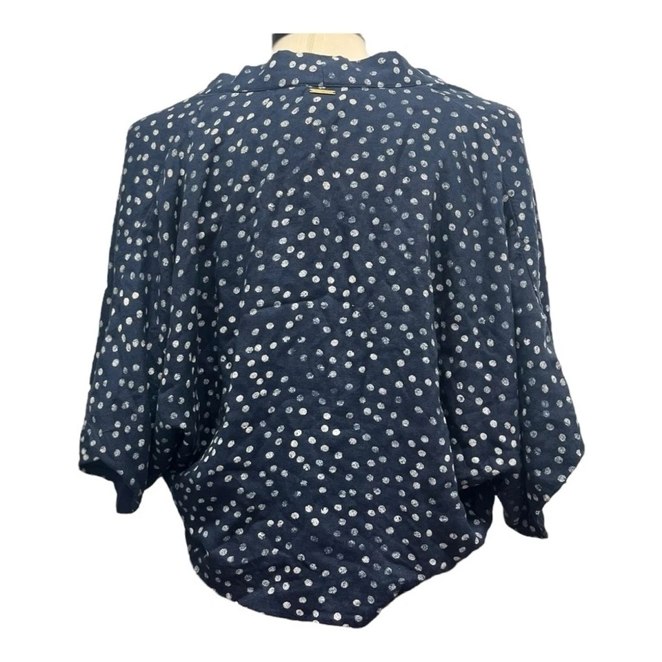 Roxy Kimono Azul Marino Lunares Natación Corbata Frontal Cubierta Top Grande Boho Verano Foto 4 de 4