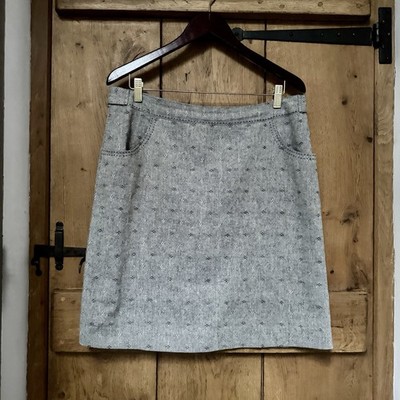 WHITE STUFF Größe 14 grau bestickt A-Linie Minirock Boho Cottagecore Smart