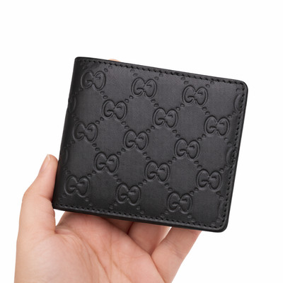 Gucci GG Embossed Black Leather Bifold Wallet Made in Italy Authentic Mens