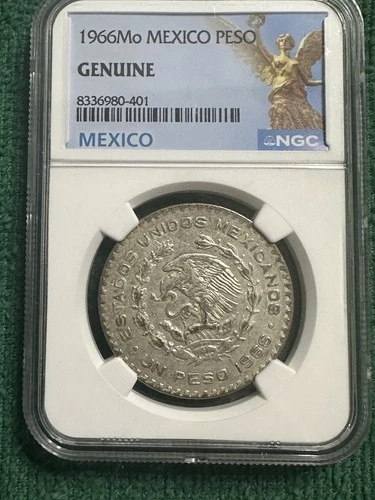 1966 Mo MEXICO PESO Silver NGC Genuine, Original Mexican Silver Coin