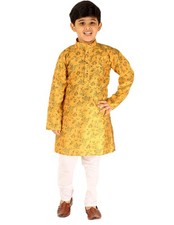 Pro-Ethic Boy's Silk Indian Kurta Pyjama, Traditional Wear, Yellow, 9 year