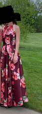 Women  s Junior Maroon Pink Floral Long Formal Prom Dress Sz 3