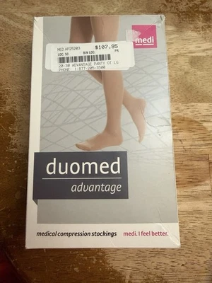 DuoMed Beige Pantyhose Medical Compression Open Toe Stockings 20-30mmHg Large - Image 1 of 4