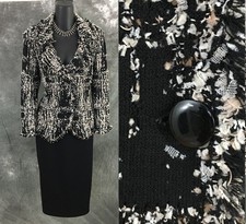 BEAUTIFUL St John jacket knit black tan white fringe suit blazer size 10