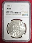 1887-P $1 Morgan Silver Dollar NGC MS-63