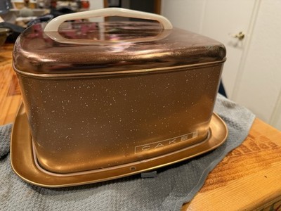 Mid Century Modern Lincoln Ware Peach Copper Square Cake Carrier with Lid 1950s