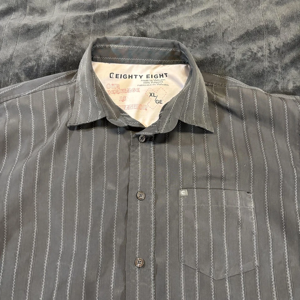 C.Eighty Eight Men’s XL Button Up Shirt Gray White Vertical Stripe Casual Y2K - Image 4 of 4
