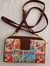 Disney Mickey Mouse Comic Print Crossbody Wallet Purse w/ Strap Brown
