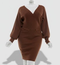 Rosie Harlow Juniors' Women's Brown Surplice Dolman Sleeve Dress Size S