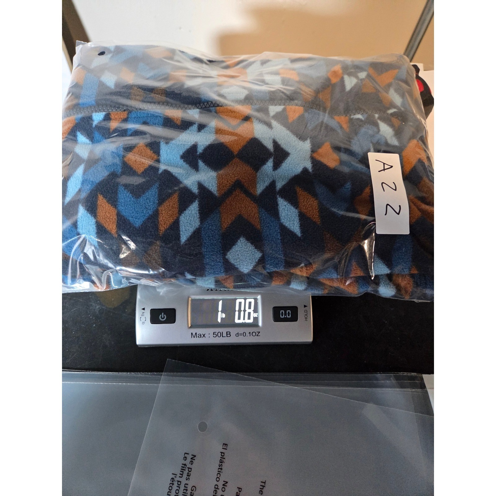 Geometric Pattern Fleece Jacket Full Zip Blue Ora… - image 8