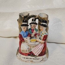 Welsh Ceramic Tea Party Figurine Art Pottery Hand Painted Glossy Finish 1885