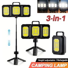 3-Heads LED Flood Lights Tripod Stand Rechargeable Camp Work Site Emergency Lamp