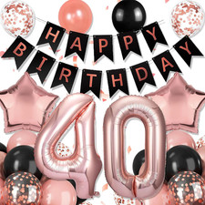40th Birthday Decorations For Women, 23pcs Black And Rose Gold Birthday Decorati