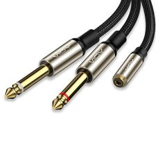 3.5mm to Dual 1/4 Audio Splitter Cable Gold Plated Stereo TRS to 2 TS 8 Inch