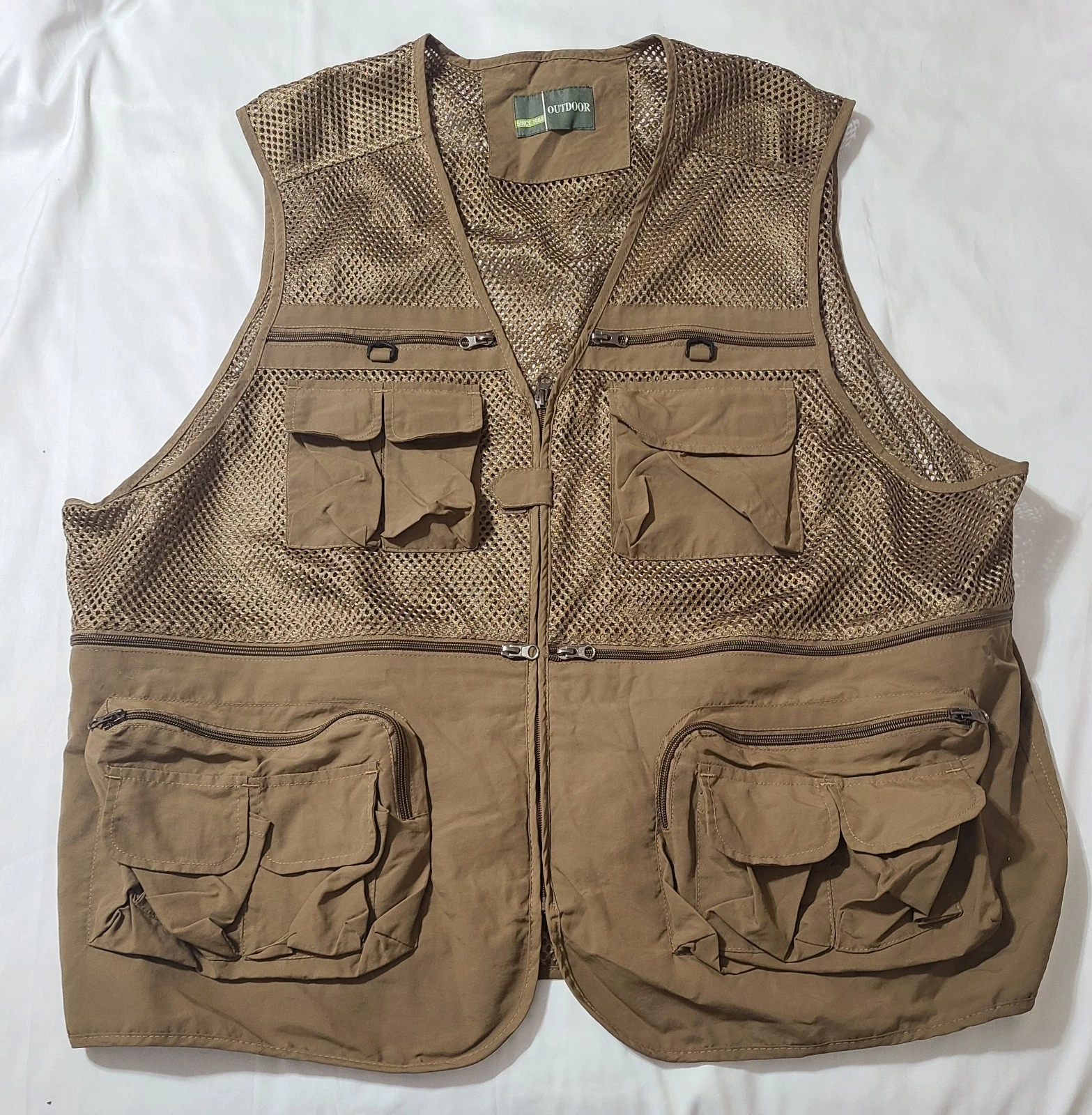 Outdoor Utility Fishing Vest Mens Sz 3XL Brown Multipocket Tactical ZipUp Summer