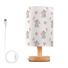 YYZZH Cute Elephant Baby Nightstand Lamp - Wood Base, Fabric Shade, LED