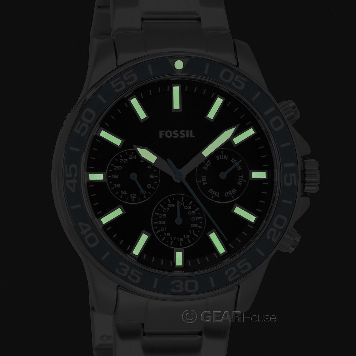 FOSSIL Bannon Mens Multifunction Watch, Black Blue Dial, Stainless 