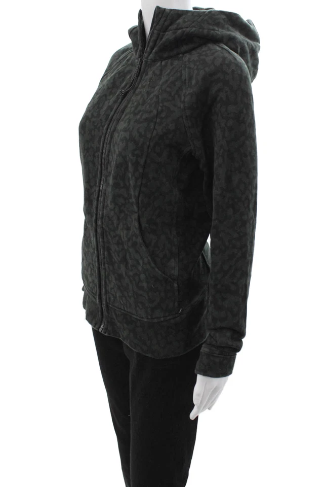 Sudadera con Capucha Lululemon Mujer Cremallera Completa Cuello Alto Estampado Leopardo Algodón Negro Talla 4 Foto 2 de 4