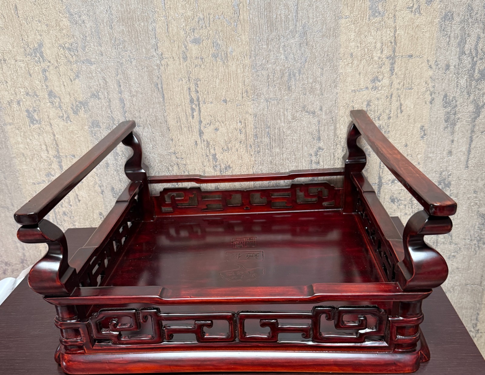 Vtg Asian Tea Ceremony Table Wooden Gongfu Cha Display Stand Carved Red Lacquer