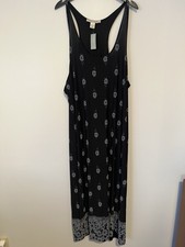 VTG Lane Bryant Nylon Nightie Nightgown House Dress Black Floral Racerback 22/24