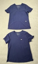 FIGS Scrub Tops Womens Medium Navy Blue Technical V Neck Pocket Solid Lot 2