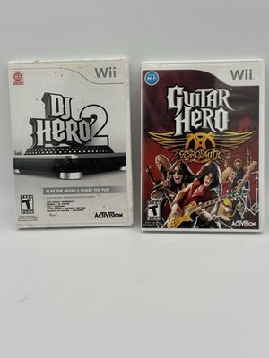 DJ Hero 2 & Guitar Hero Aerosmith Nintendo Wii Lot Complete CIB Activision