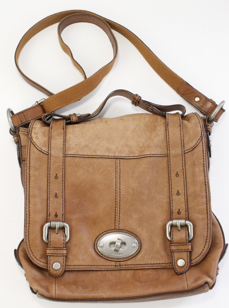 Fossil Brown Soft Pebbled Leather Messenger Bag - Sample Not to Be Sold
