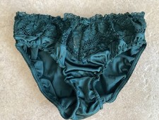 Vintage Victoria  s Secret Sz S Green Second Skin Satin  Lace 90  s Shiny Bikini