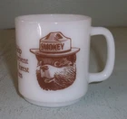 Vintage Milk Glass Smokey Bear Help Prevent Forest Fires Coffee Cup Mug
