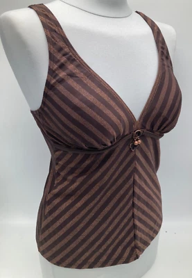 ALBA MODA Tankini-Oberteil Top Gr. 38 B Braun gestreift Glitzer neu mit Etikett - Bild 1 von 4
