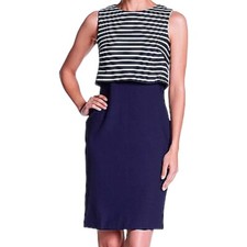 $139 Eliza J Popover Sheath Dress 8 Medium Blue Stripe Upper Overlay Textured