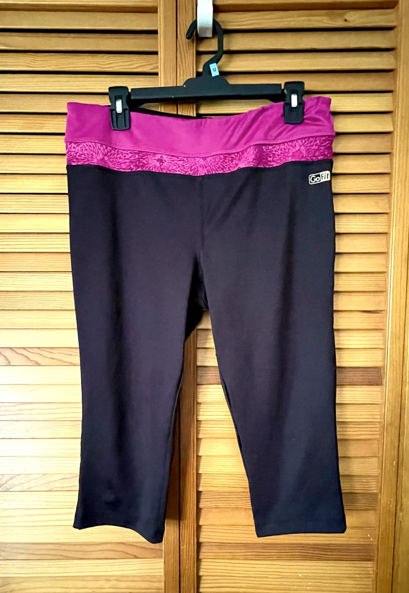 GoFit Capri Pants Capris Active Workout Leggings Black with Pink