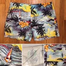 Royal Creations Vintage Hawaiian Swim Trunks Aloha Surf Tiki Drawstring Large
