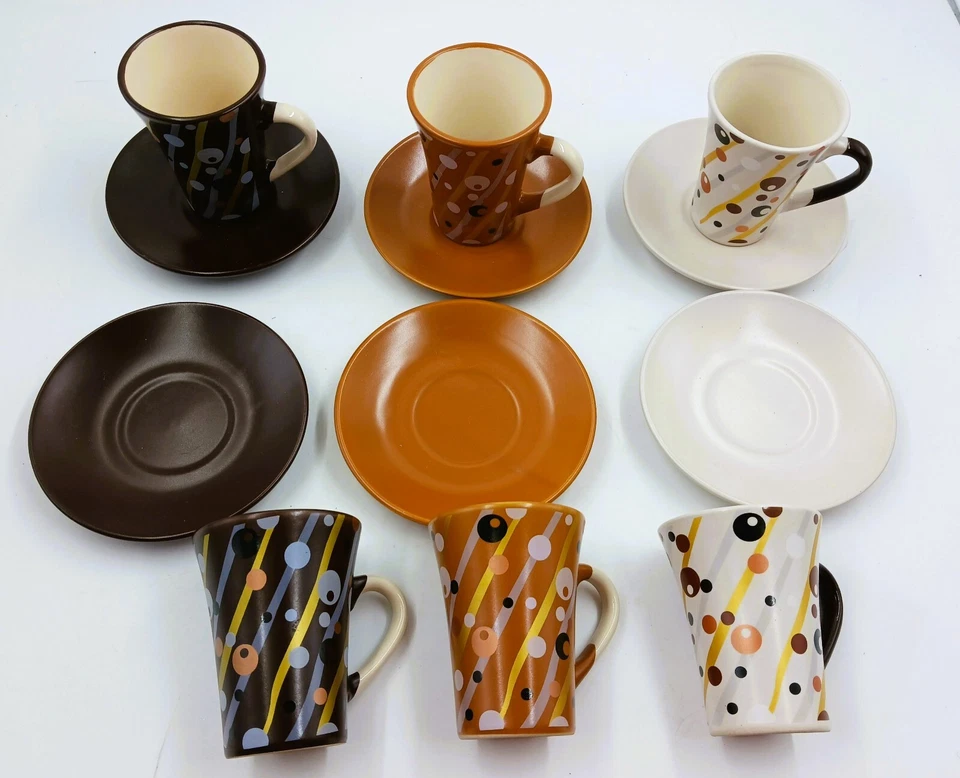 Set of 6 Krystallo TOVLEV Espresso Cups and Saucers ~ 2 White, 2Mocha, 2Brown - Image 2 of 4