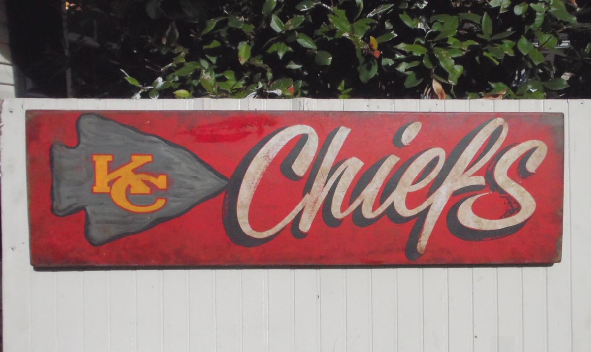 Kansas City Chiefs sign hand painted wood art football sports