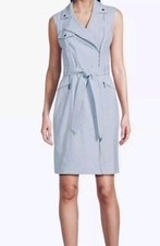 Calvin Klein Zip Front Dress Sleeveless Belted Lined Wmns Size 2 Light Blue C19