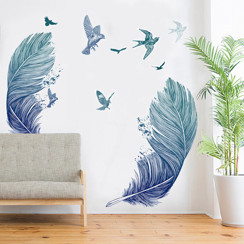 Wandtattoo Feder Design – Selbstklebende PVC-Folie 72x57 Cm Für Schlafzimmer, Wohnzimmer & Mehr