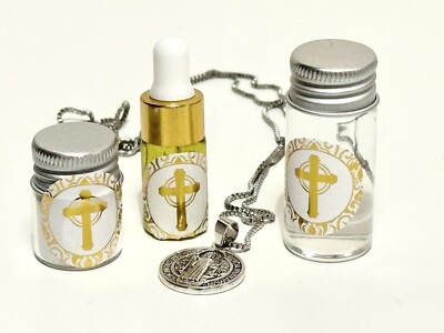 Weihwasser, Salz, Heiliges Öl & St. Benedikt Charm Geistlicher Schutz Set