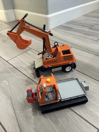 Lot of 2 Vintage Playmobil Construction 3472 Orange Excavator Back Hoe W Germany