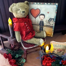 STEAMPUNK PRIMITIVE FOLK ANTIQUE VINTAGE STYLE VALENTINE BOY HEART PORTRAIT SIGN