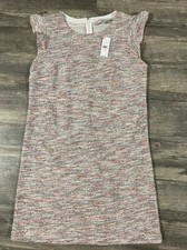 Loft Pink Tweed Ruffle Knit Flutter Sleeve Shift Dress Size 8 NWT