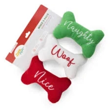 ZippyPaws Holiday Miniz Naughty Nice Bones Dog Toy ~ 3-Pack 
