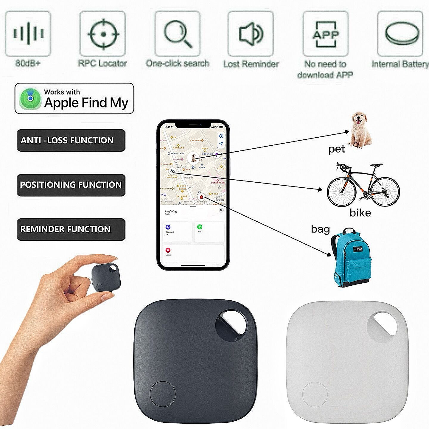 Smart Bluetooth GPS Tracker Work with Apple Find My APP Key Anti Lost Reminder